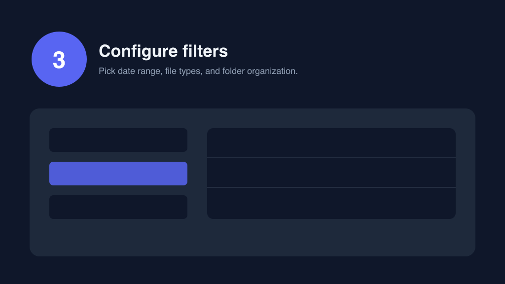 Extension panel with date range, type filter, and folder scheme