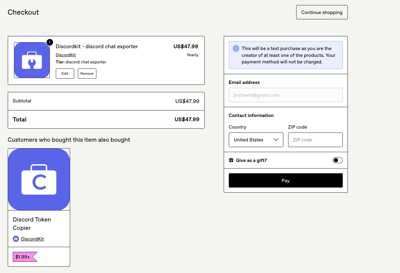 Purchase flow on Gumroad